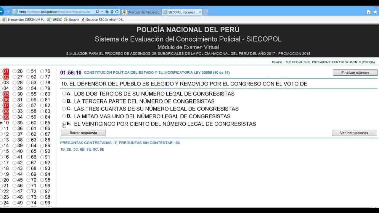 SIECOPOL PNP - sistema de evaluación del conocimiento policial - Policía Nacional del Perú