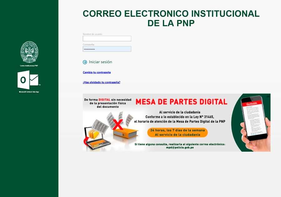 Archivo tipo Imagen sobre: Correo Institucional PNP 