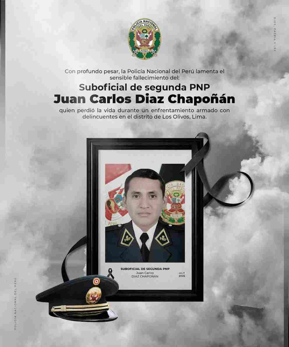 Archivo tipo Imagen sobre: El S2 PNP Juan Carlos Díaz Chapoñán falleció durante un enfrentamiento armado en Los Olivos mientras otro policía resultó gravemente herido  