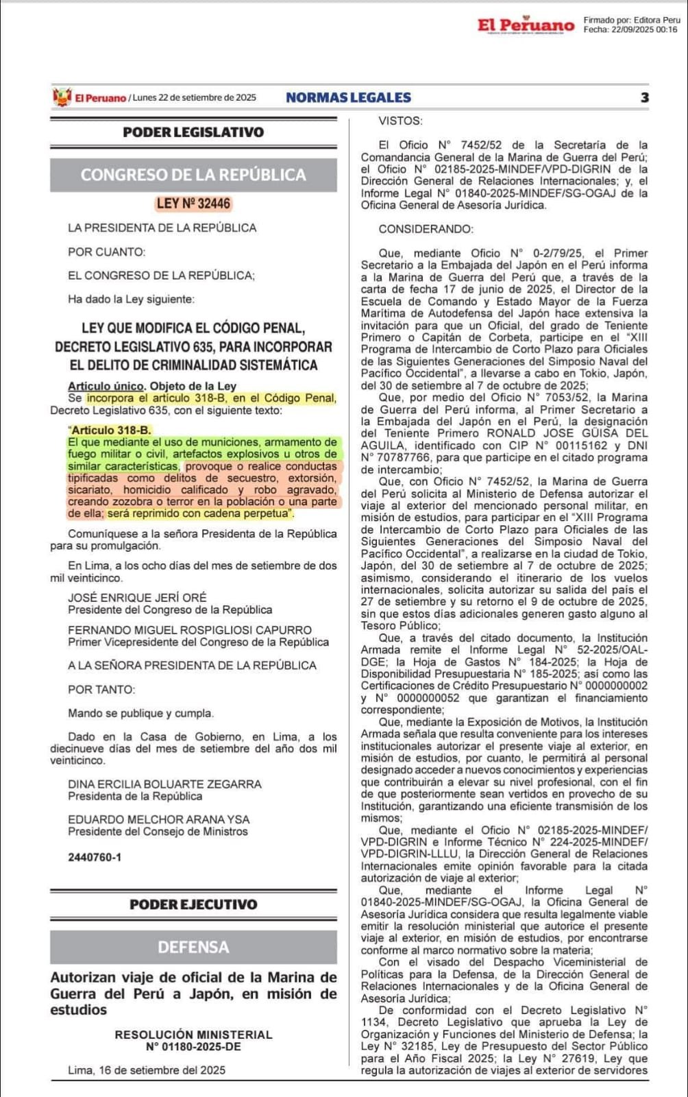 Archivo tipo Imagen sobre: Ley 32446: Criminalidad Sistemática y Cadena Perpetua en Perú, Ley contra extorsionadores. 